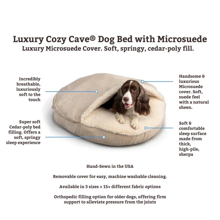 Snoozer Cozy Cave Luxury Hooded Microsuede Pet Bed