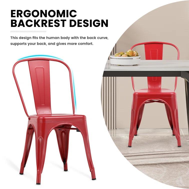 COMHOMA COMHOMA Metal Dining Chair 4pcs Industrial Modern Iron Stackable Bistro Chair (Set of 4)