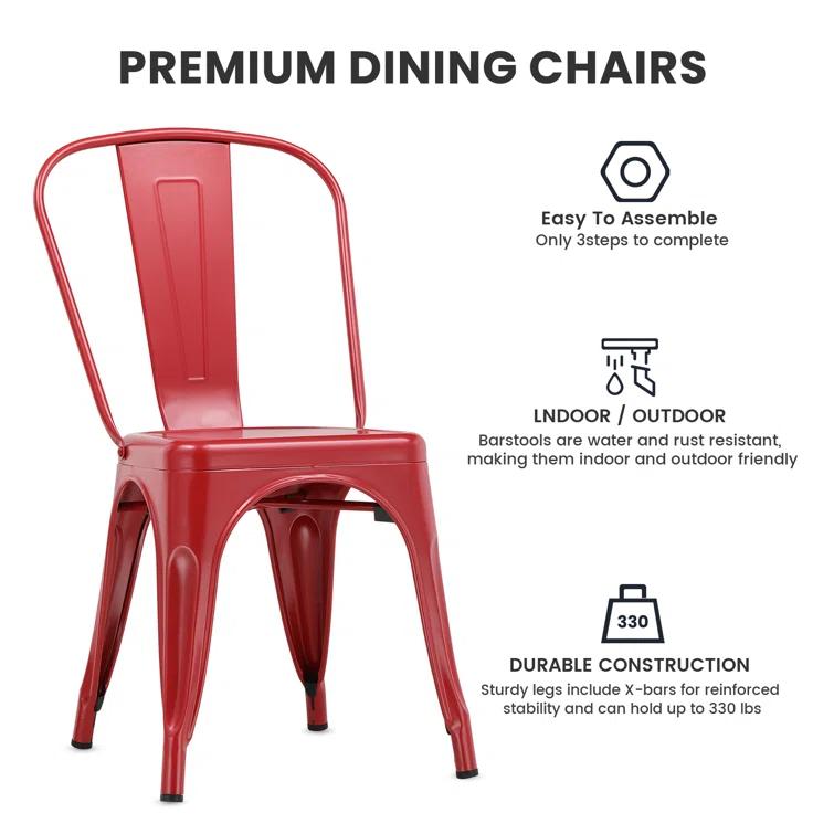 COMHOMA COMHOMA Metal Dining Chair 4pcs Industrial Modern Iron Stackable Bistro Chair (Set of 4)