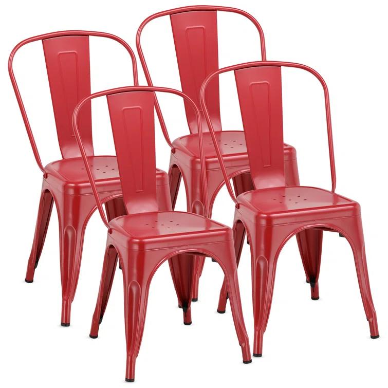 COMHOMA COMHOMA Metal Dining Chair 4pcs Industrial Modern Iron Stackable Bistro Chair (Set of 4)