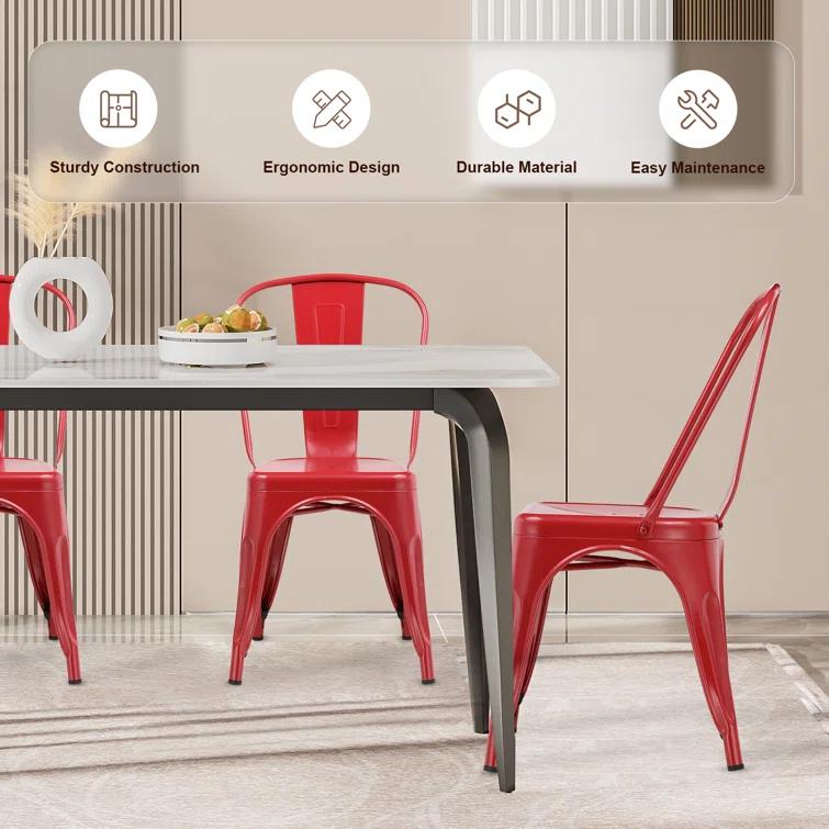 COMHOMA COMHOMA Metal Dining Chair 4pcs Industrial Modern Iron Stackable Bistro Chair (Set of 4)