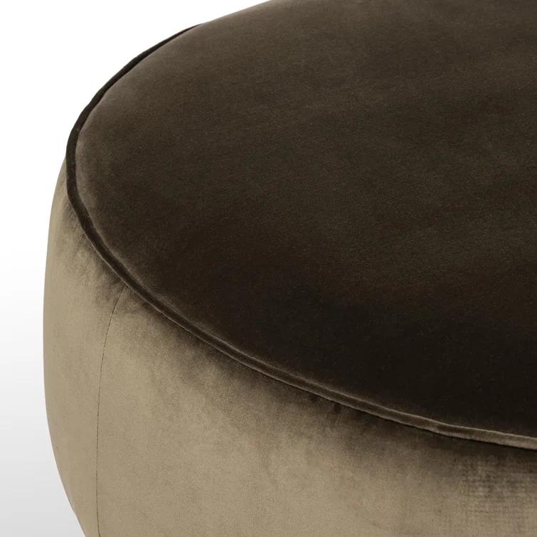 Sinclair Large Round Olive Velvet Ottoman with Brown Base