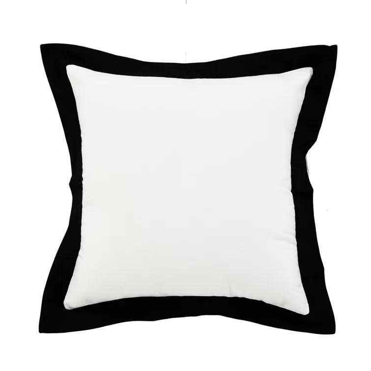 ZeaZu 20" X 20" Black And White 100% Cotton Geometric Zippered Pillow