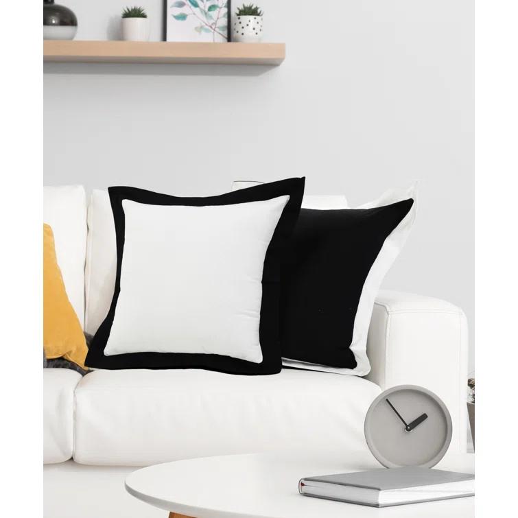 ZeaZu 20" X 20" Black And White 100% Cotton Geometric Zippered Pillow