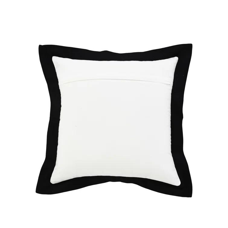 ZeaZu 20" X 20" Black And White 100% Cotton Geometric Zippered Pillow