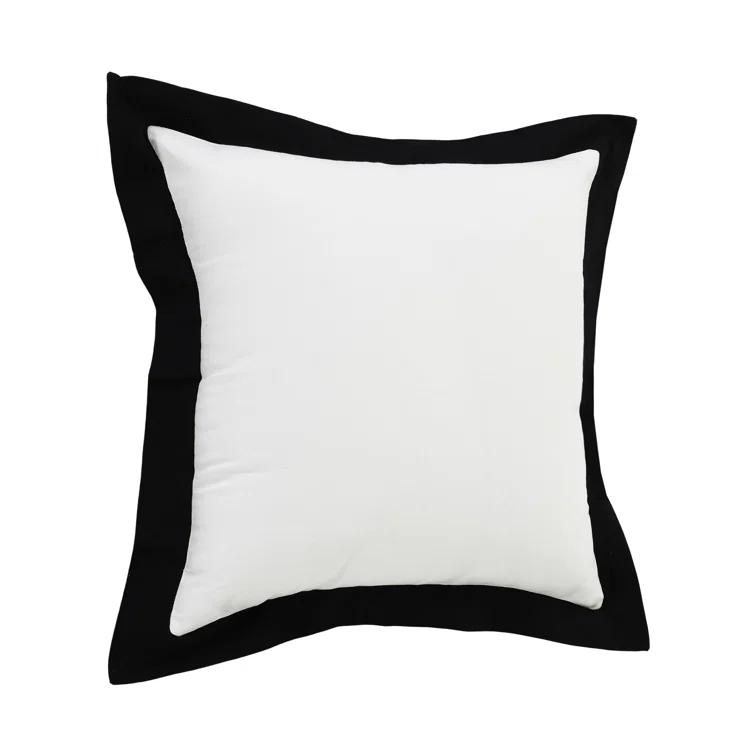 ZeaZu 20" X 20" Black And White 100% Cotton Geometric Zippered Pillow