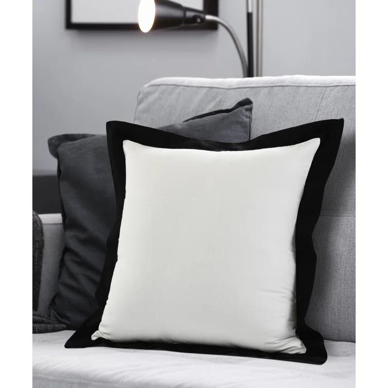 ZeaZu 20" X 20" Black And White 100% Cotton Geometric Zippered Pillow