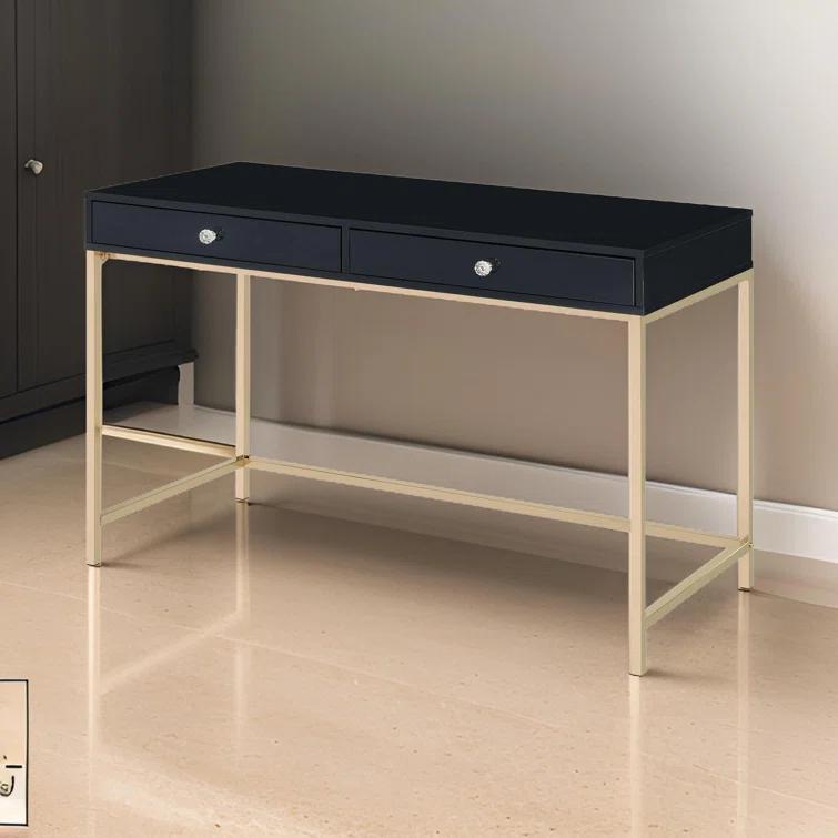 Ottey Writing Desk In High Gloss & Gold Finish,Computer Desk