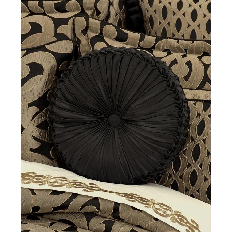 Elegant Black Satin Tufted Round Decorative Throw Pillow