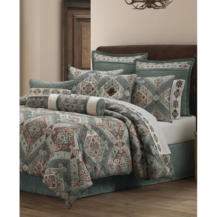 Southwest Turquoise Embroidered Polyester Neckroll Pillow