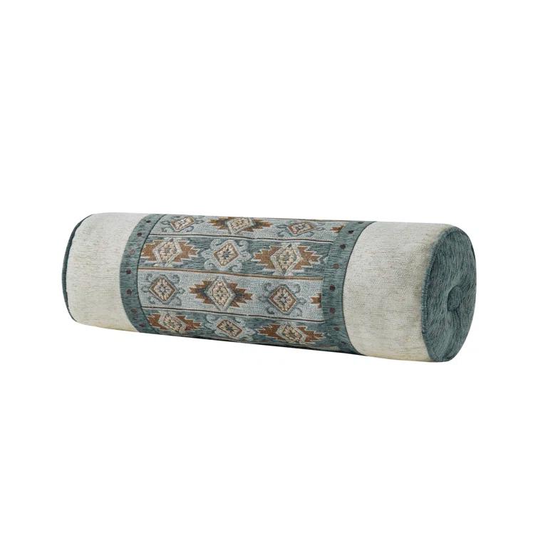 Southwest Turquoise Embroidered Polyester Neckroll Pillow