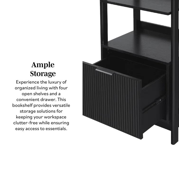 Transitional Narrow Bookshelf with Drawer on Bottom
