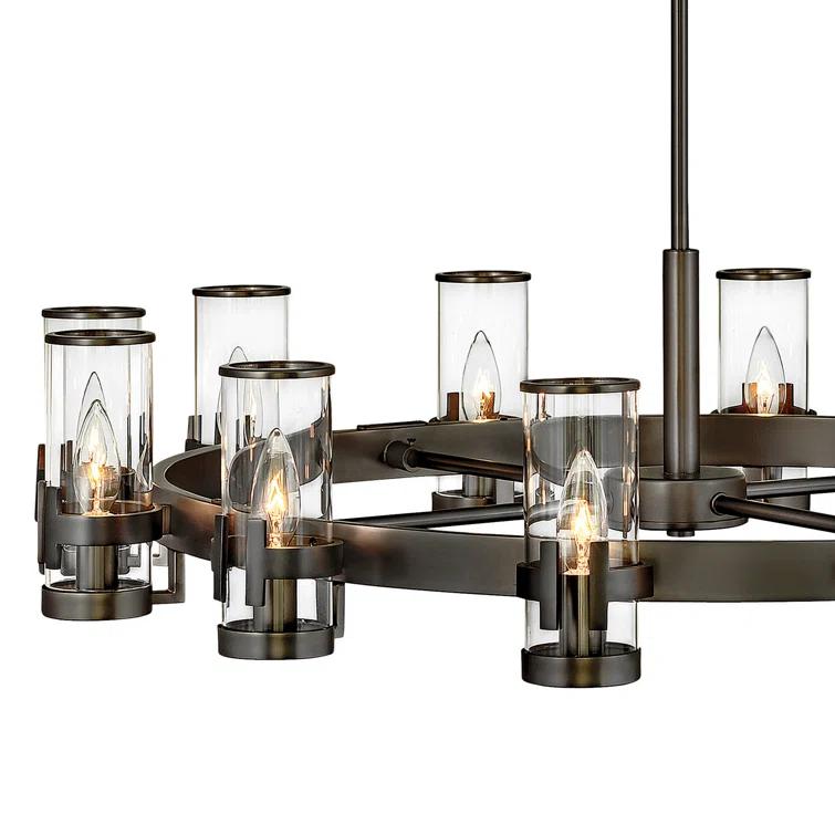 Reeve 12-Light Black Oxide Wagon Wheel Chandelier with Clear Glass