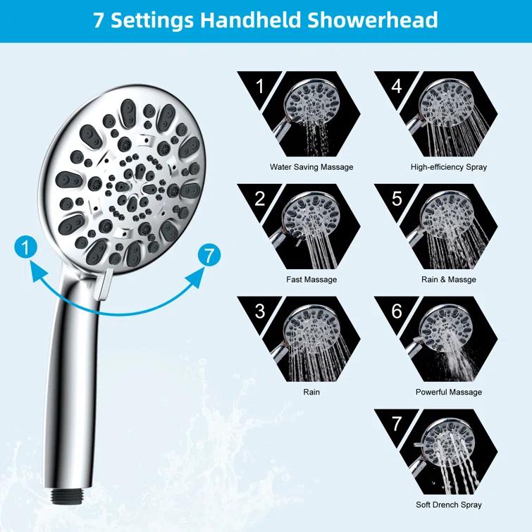 Hibbent Dual Shower Head Combo with Metal 8 Inch High Pressure Rainfall Shower Head  and Handheld Shower SCW01-HS070-SS080-CP