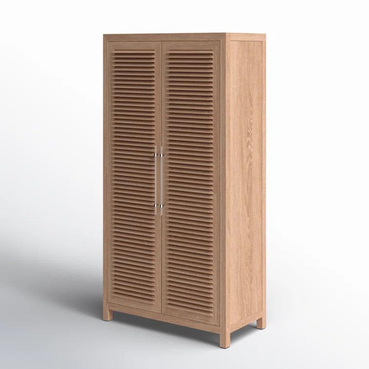 Nautical Oak Brown Wardrobe Cabinet with Adjustable Shelving