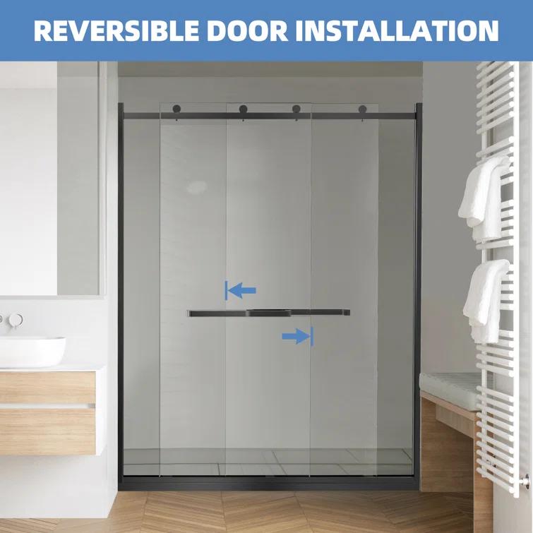 BVNECXP Frameless Sliding Glass Shower Doors 60" Width X 76"Height With 3/8"(10Mm) Clear Tempered Glass YY3CHO-W1675S00002