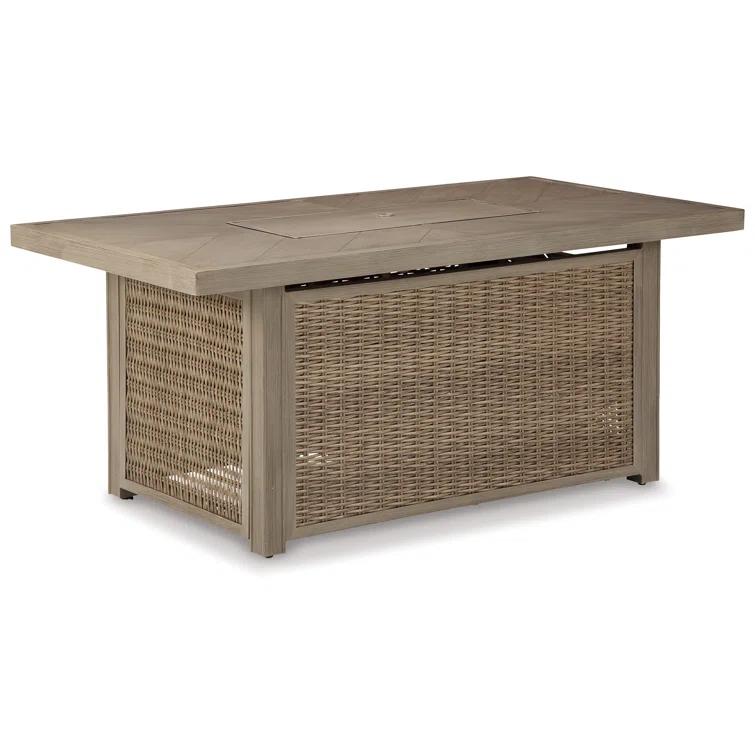 Danny Rectangle Resin/Wicker Propane Fire Pit Table with Hidden Fuel Tank