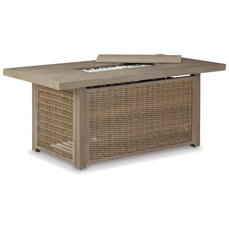 Danny Rectangle Resin/Wicker Propane Fire Pit Table with Hidden Fuel Tank