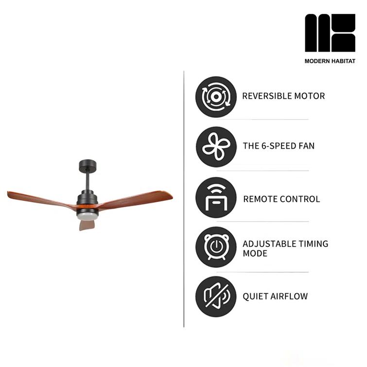 Auravista 52 In. Indoor Medium Red Oak Ceiling Fan With LED Light Bulbs And Remote Control