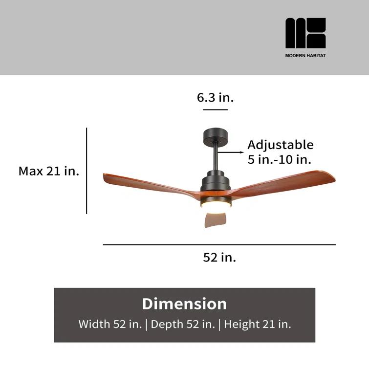 Auravista 52 In. Indoor Medium Red Oak Ceiling Fan With LED Light Bulbs And Remote Control