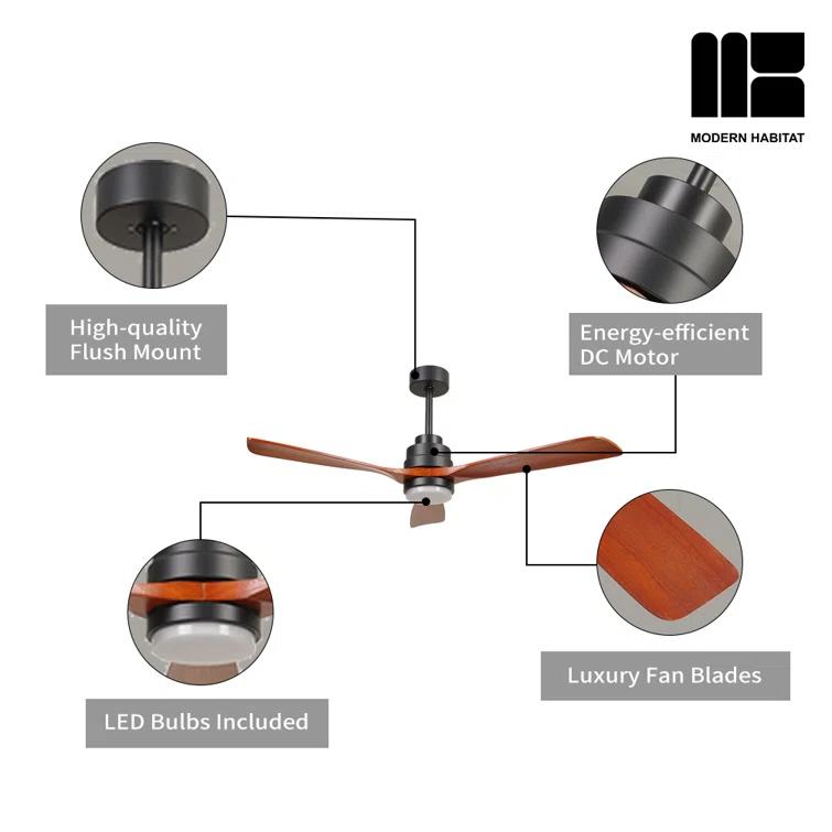 Auravista 52 In. Indoor Medium Red Oak Ceiling Fan With LED Light Bulbs And Remote Control
