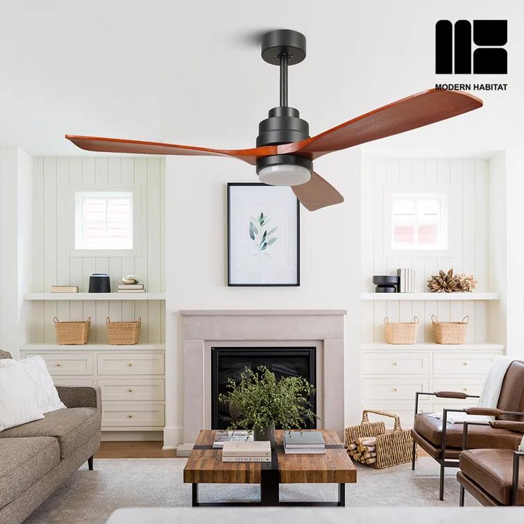 Auravista 52 In. Indoor Medium Red Oak Ceiling Fan With LED Light Bulbs And Remote Control