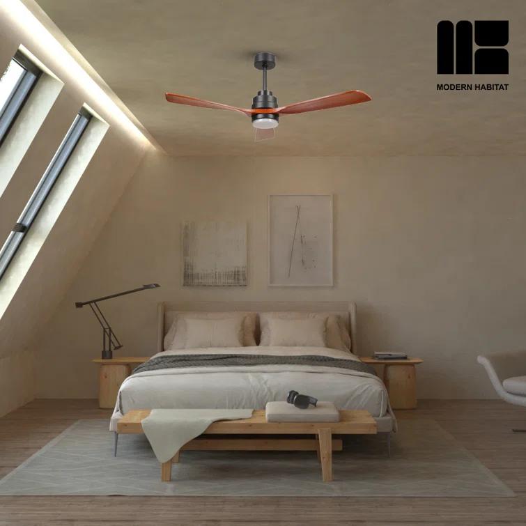 Auravista 52 In. Indoor Medium Red Oak Ceiling Fan With LED Light Bulbs And Remote Control