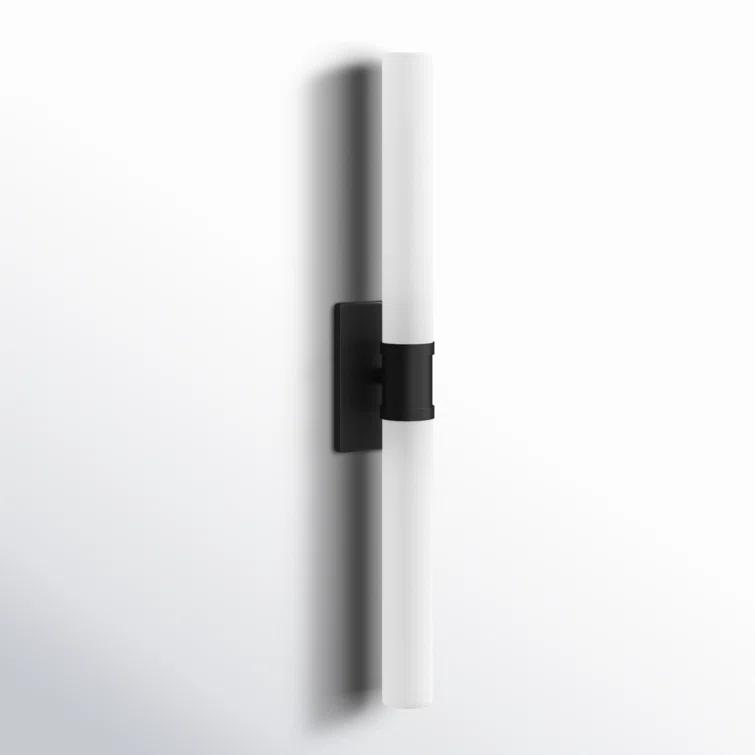 Midnight Black Two-Light Cylinder Wall Sconce with Satin Etched Glass