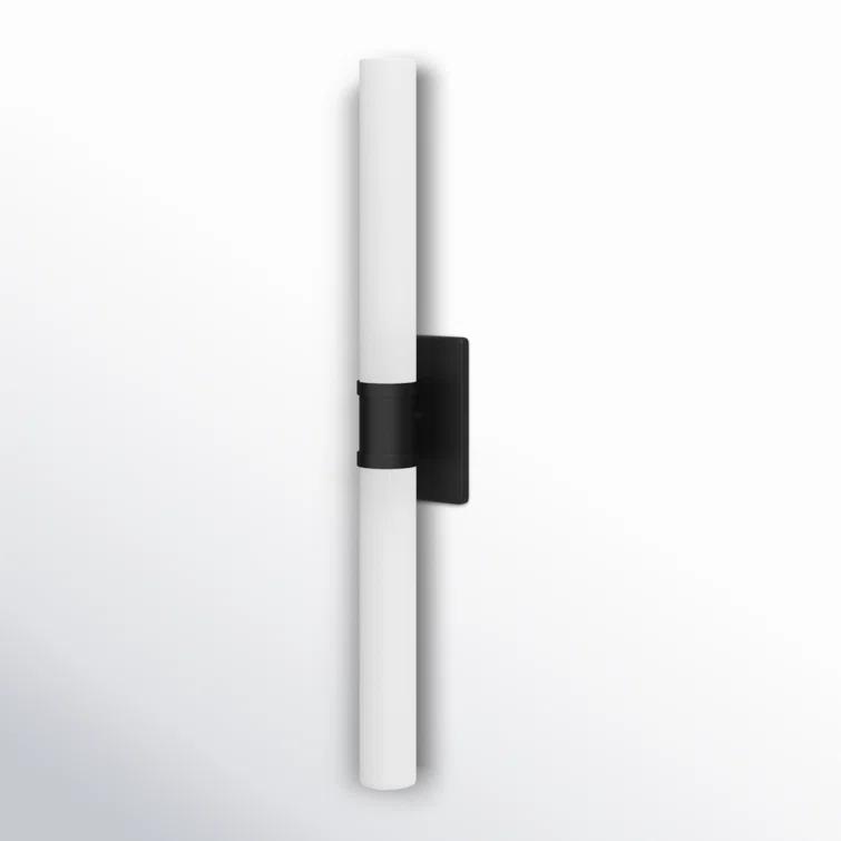 Midnight Black Two-Light Cylinder Wall Sconce with Satin Etched Glass