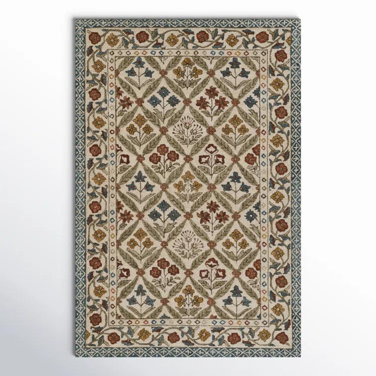 Handmade Tufted Blue Wool and Viscose Floral 8' x 10' Area Rug