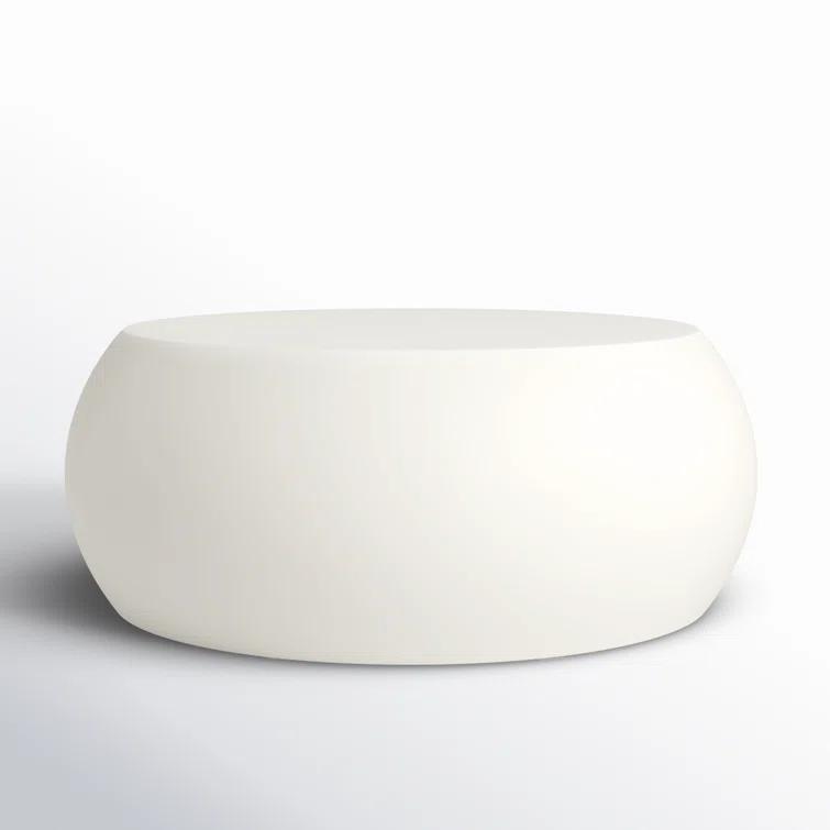 Round Ivory Concrete Outdoor Coffee Table with Storage