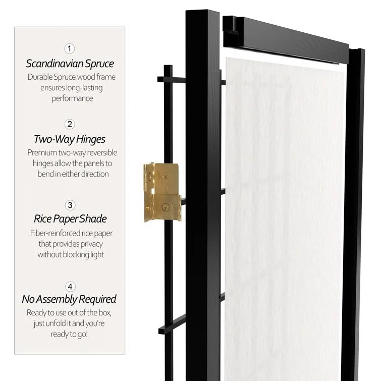 3 ft. Tall Window Pane Shoji Screen - Black (3 Panels) - Oriental Furniture: Hardwood Frame, No Assembly Required
