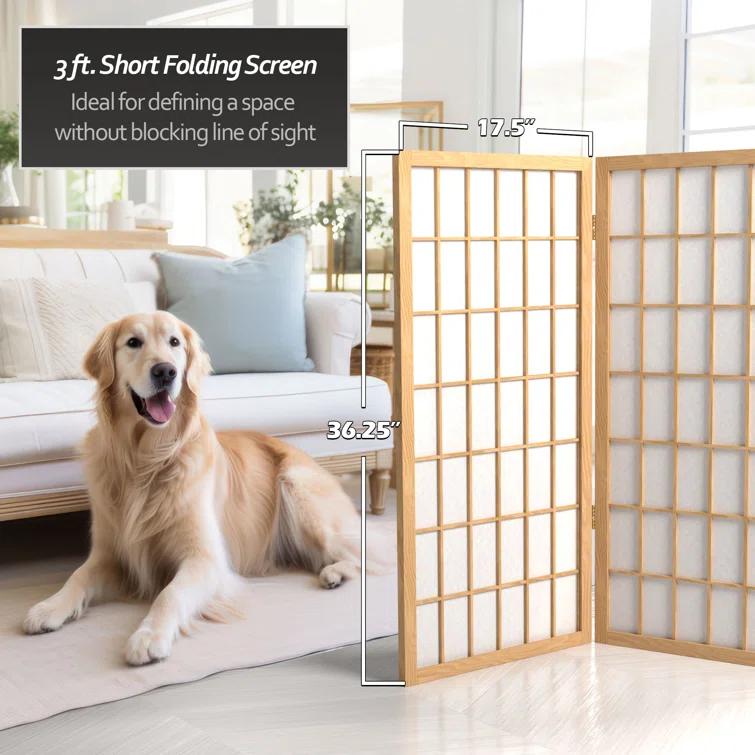 3' Tall Window Pane Shoji Screen - Natural (3 Panels) - Oriental Furniture