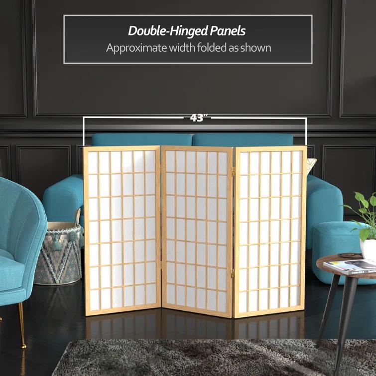 3' Tall Window Pane Shoji Screen - Natural (3 Panels) - Oriental Furniture