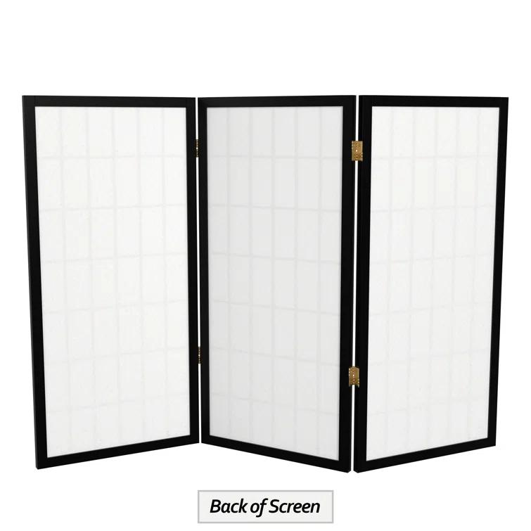 3 ft. Tall Window Pane Shoji Screen - Black (3 Panels) - Oriental Furniture: Hardwood Frame, No Assembly Required