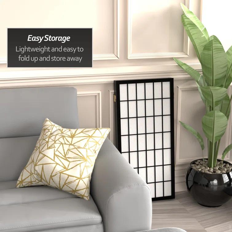 3 ft. Tall Window Pane Shoji Screen - Black (3 Panels) - Oriental Furniture: Hardwood Frame, No Assembly Required