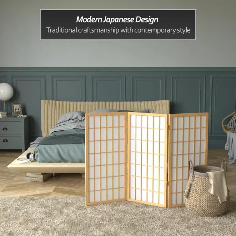 3' Tall Window Pane Shoji Screen - Natural (3 Panels) - Oriental Furniture