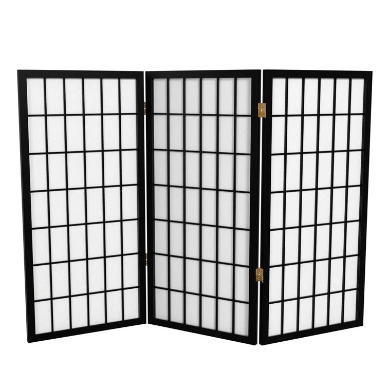 3 ft. Tall Window Pane Shoji Screen - Black (3 Panels) - Oriental Furniture: Hardwood Frame, No Assembly Required