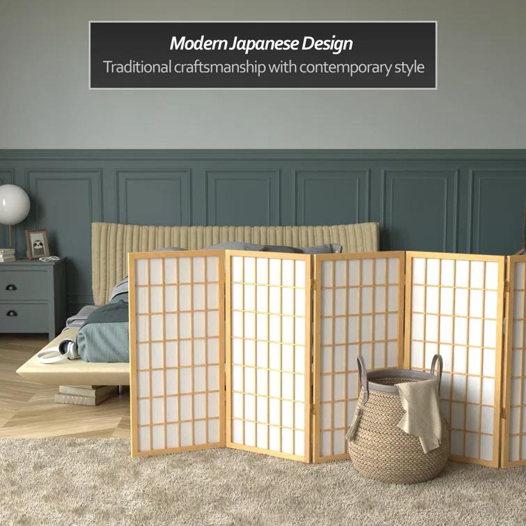 Oriental Furniture 3 Ft Tall Window Pane Shoji Screen, Natural, 5 panel