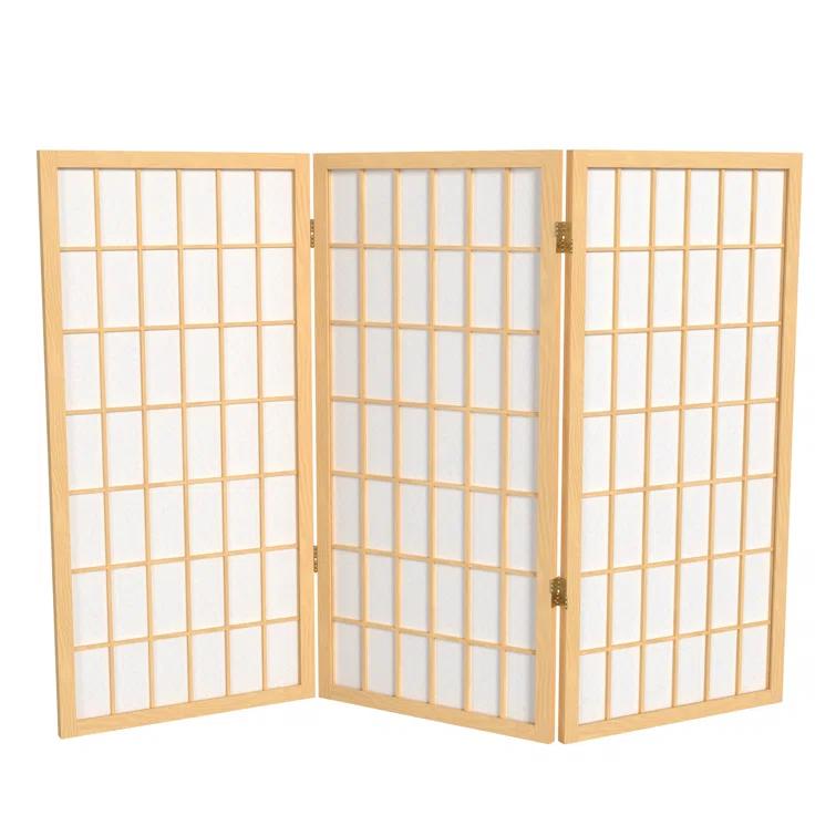 3' Tall Window Pane Shoji Screen - Natural (3 Panels) - Oriental Furniture