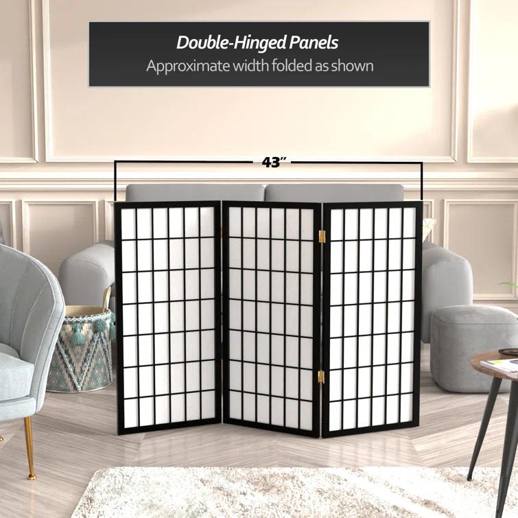 3 ft. Tall Window Pane Shoji Screen - Black (3 Panels) - Oriental Furniture: Hardwood Frame, No Assembly Required