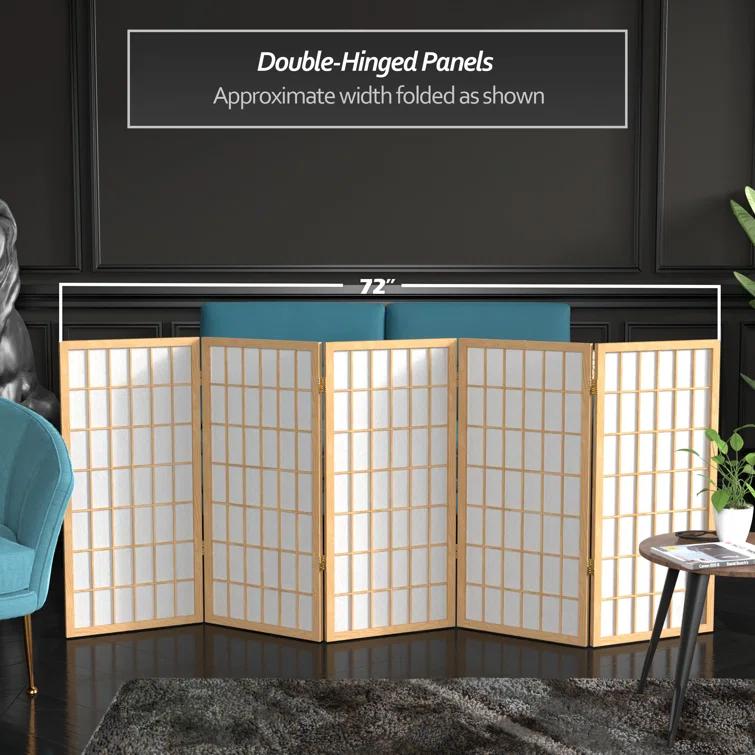 Oriental Furniture 3 Ft Tall Window Pane Shoji Screen, Natural, 5 panel