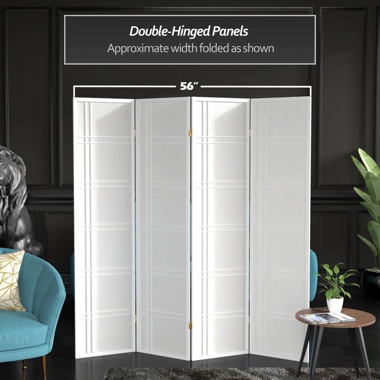 6 ft. Tall Double Cross Shoji Screen - White (4 Panels): Hardwood Frame, Metal Hinges, Lightweight