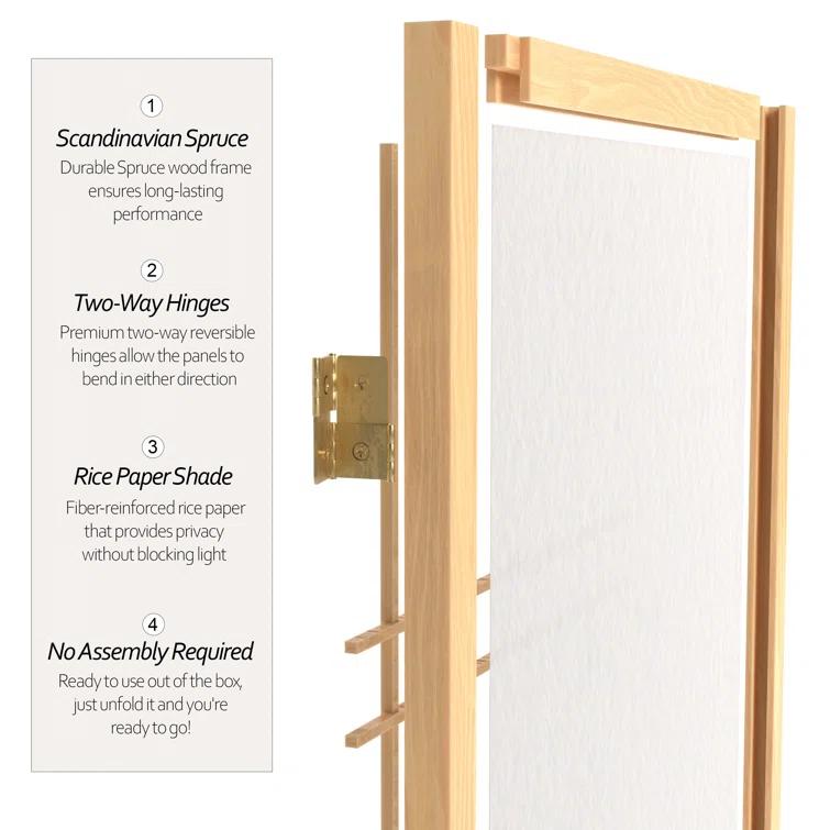 4 ft. Tall Shoji Privacy Screen w Strong Shade (6 Panels / Natural)