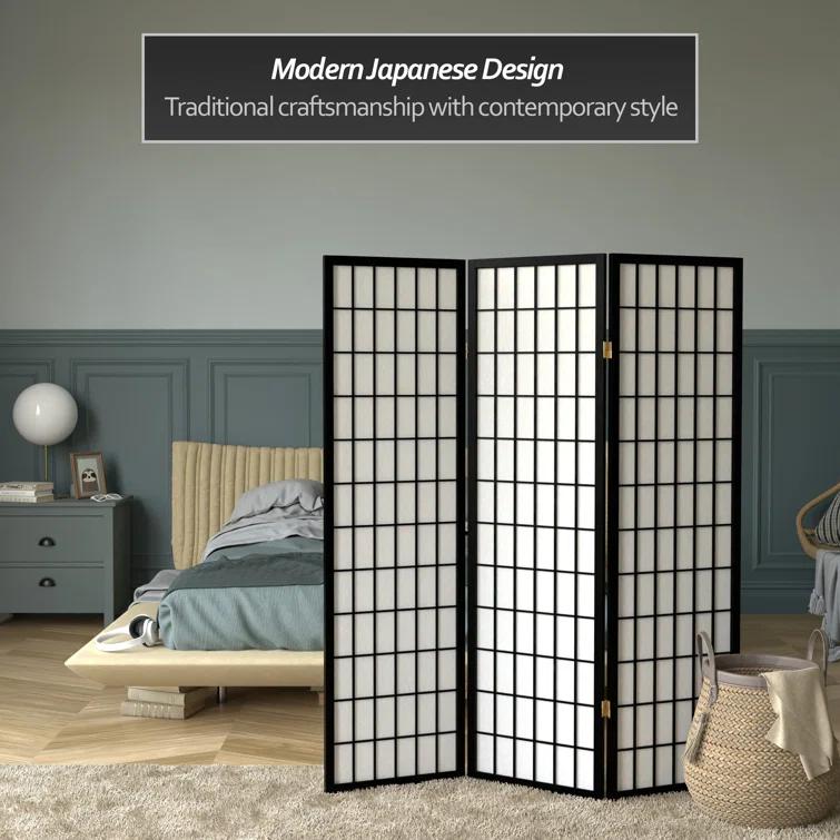 Oriental Furniture 5 ft. Tall Window Pane Shoji Screen - Black - 3 Panel