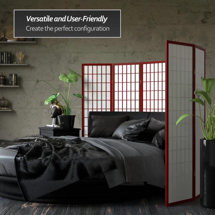 5 ft. Tall Window Pane Shoji Screen - Rosewood (3 Panels): Oriental Furniture, Hardwood Frame, Metal Hardware