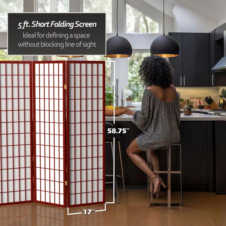 5 ft. Tall Window Pane Shoji Screen - Rosewood (3 Panels): Oriental Furniture, Hardwood Frame, Metal Hardware