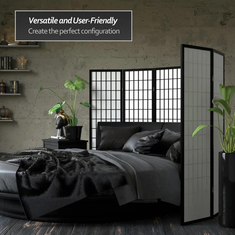 Oriental Furniture 5 ft. Tall Window Pane Shoji Screen - Black - 3 Panel