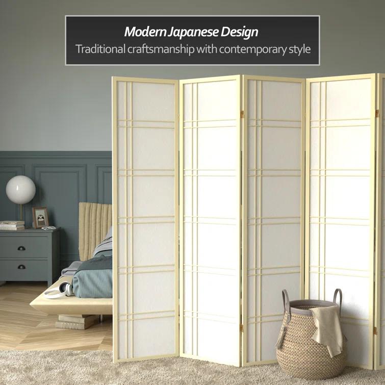 Oriental Furniture 6 Ft Tall Double Cross Shoji Screen Special Edition, 5 panel, ivory color