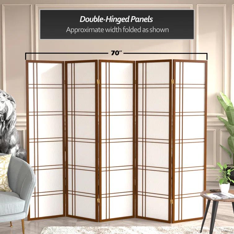 6 ft. Tall Double Cross Shoji Screen - Walnut (5 Panels)